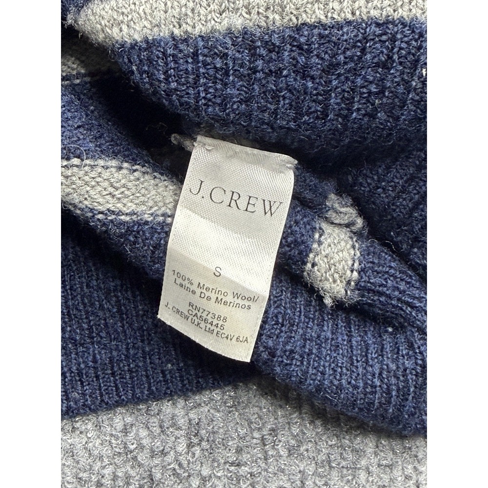 J Crew Stripped Pullover Sweater 100% Merino Wool blue Elbow Patch Size S preppy - Picture 7 of 9